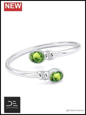 14K White Gold Plated Birthstone Cuff Bangle Bracelet Oval Cubic Zirconia Women